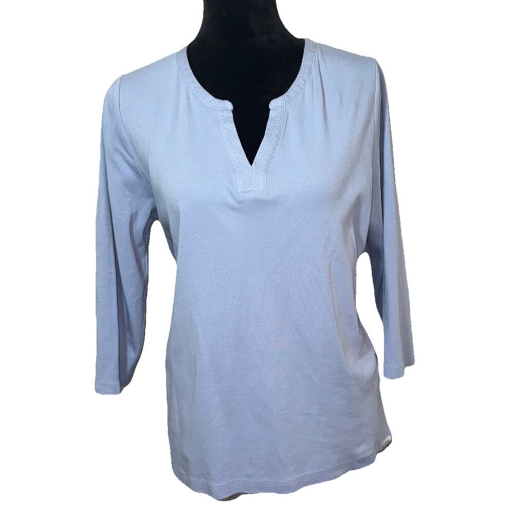 Orvis Pima Cotton Womens Split Neck 3/4‎ Sleeve Tunic Shirt Powder Blue Size M
